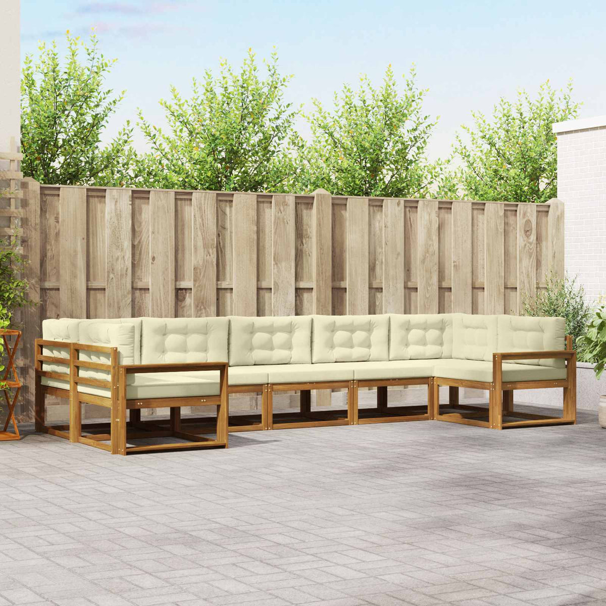 Buiten bankenset met kussen 7 pcs Natuurlijk en Crème is nu te koop bij PeponiXL, paradijselijk wonen!