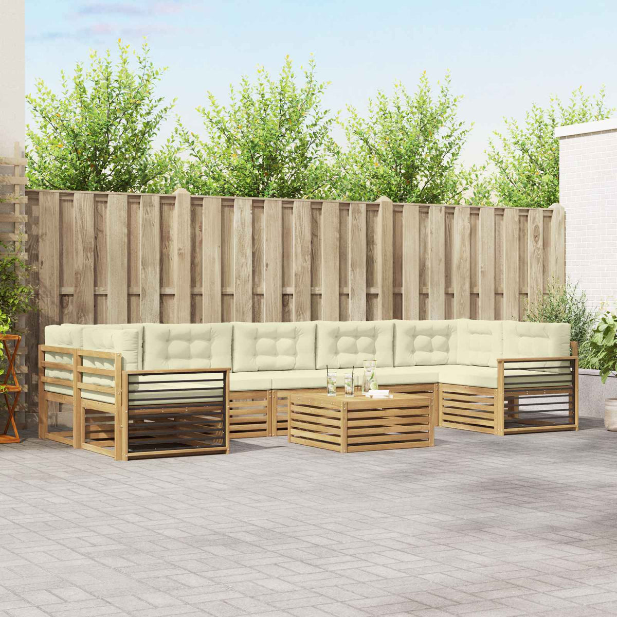 Buiten bankenset 8 pcs Wit en crèmekleurig Massief Acaciahout is nu te koop bij PeponiXL, paradijselijk wonen!