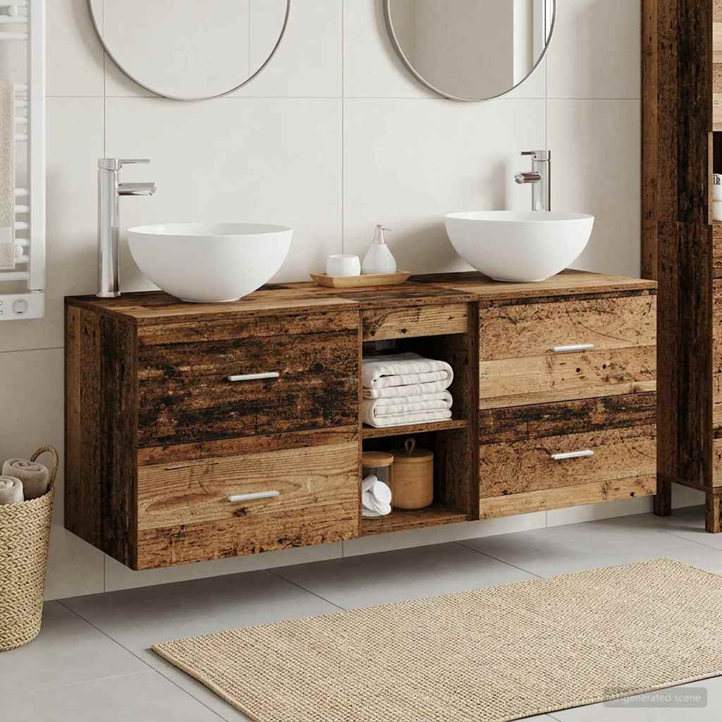 Badkamerkastenset 3 st Oud hout 49,5 x 35 x 63 cm Bewerkt hout is nu te koop bij PeponiXL, paradijselijk wonen!