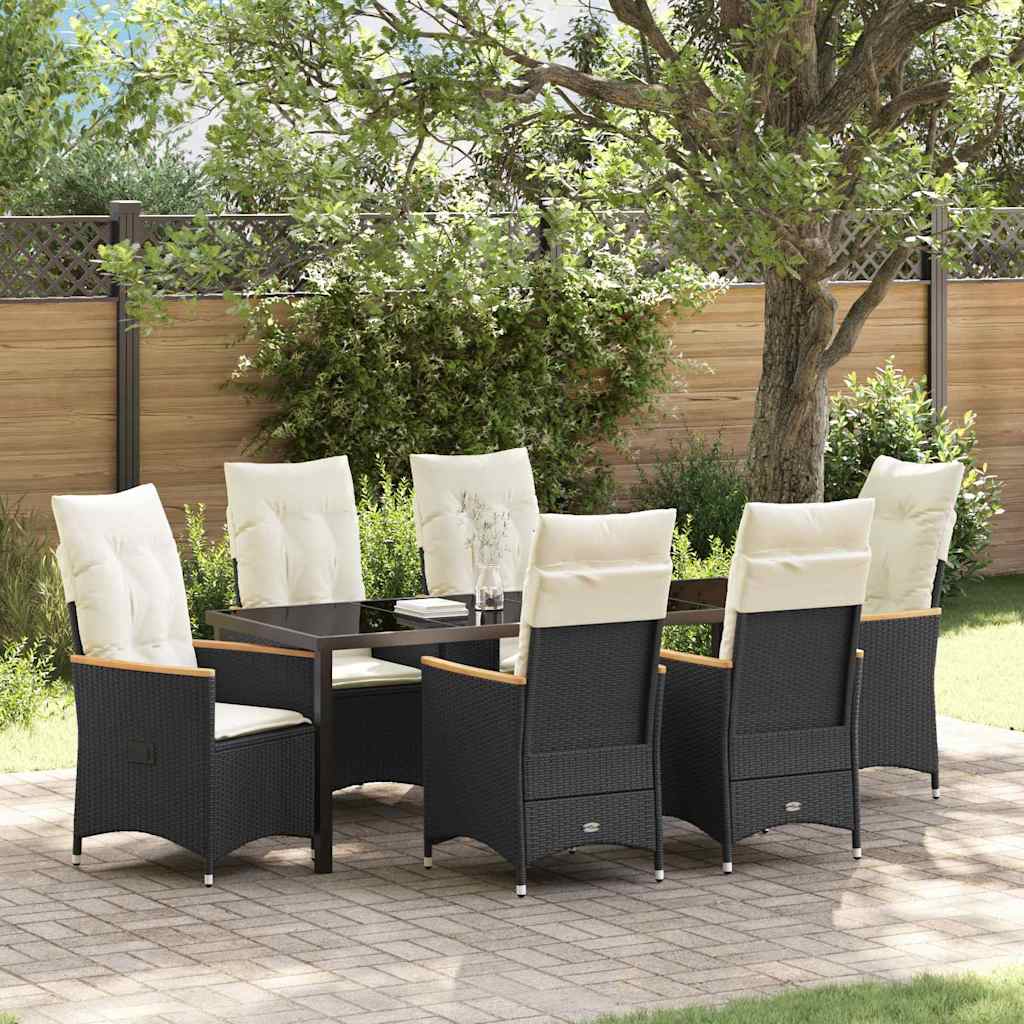 Tuin eettafelset met kussen 7 pcs Zwart poly rattan is nu te koop bij PeponiXL, paradijselijk wonen!