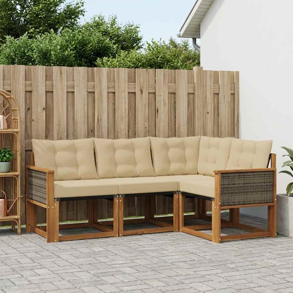 Buiten bankenset met kussen 4 pcs Natuurlijk en Beige is nu te koop bij PeponiXL, paradijselijk wonen!