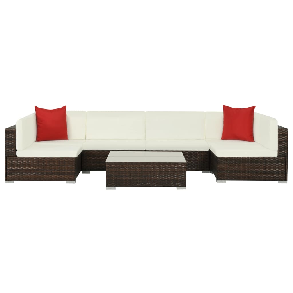 7-delige Loungeset met kussens poly rattan bruin is nu te koop bij PeponiXL, paradijselijk wonen!