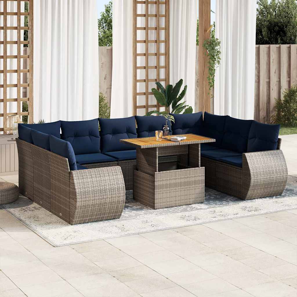 10-delige Loungeset met kussens poly rattan grijs is nu te koop bij PeponiXL, paradijselijk wonen!