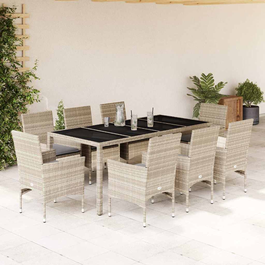 9-delige Tuinset met kussens poly rattan en glas lichtgrijs is nu te koop bij PeponiXL, paradijselijk wonen!