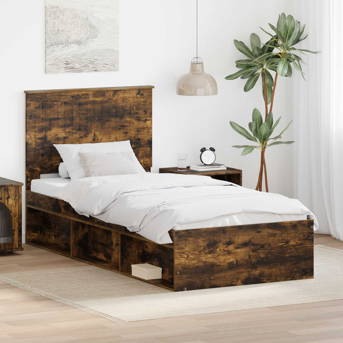 Bedframe Gerookt eiken 90 x 200 cm Massief grenenhout is nu te koop bij PeponiXL, paradijselijk wonen!