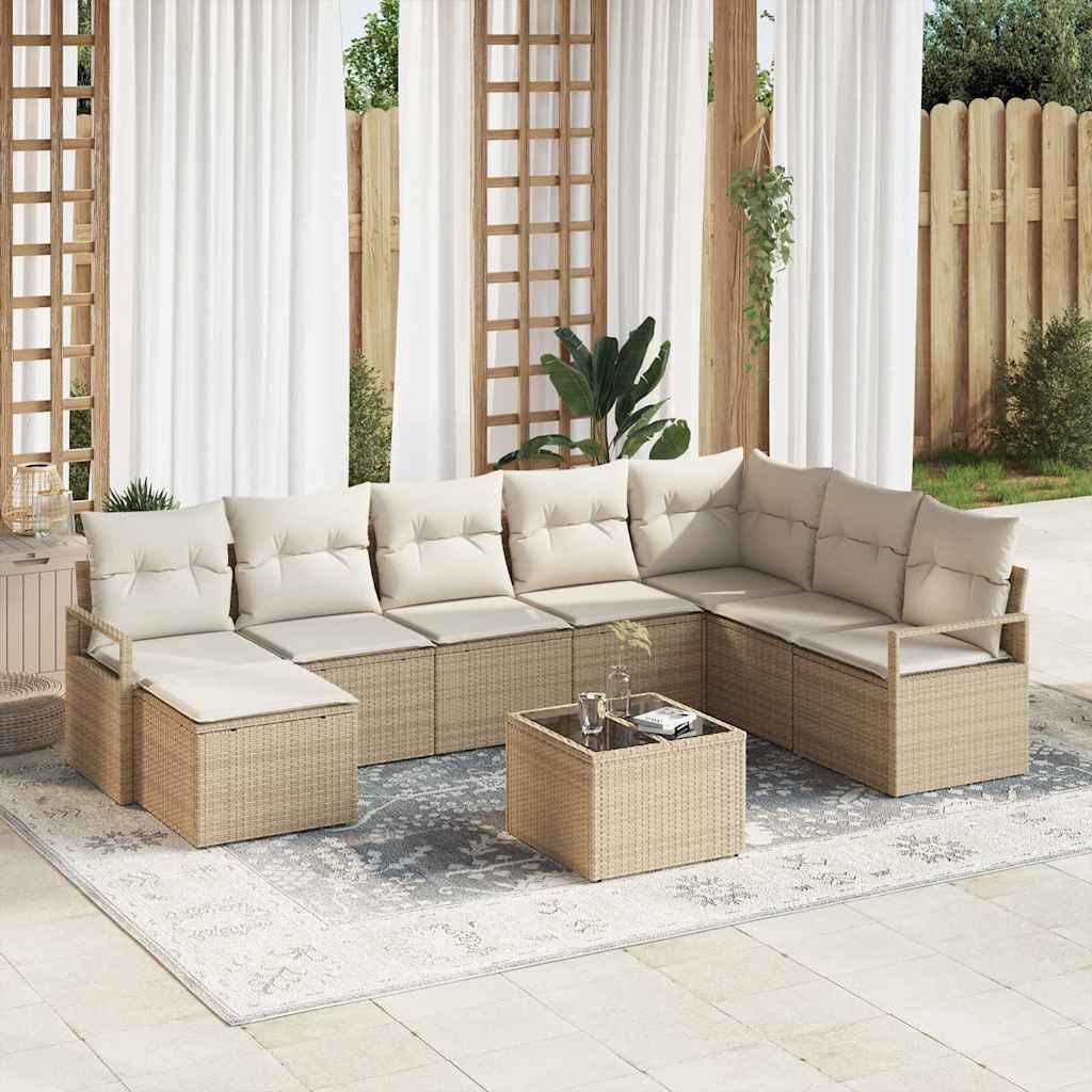 Bankstel 9 st Beige en Crème poly rattan is nu te koop bij PeponiXL, paradijselijk wonen!