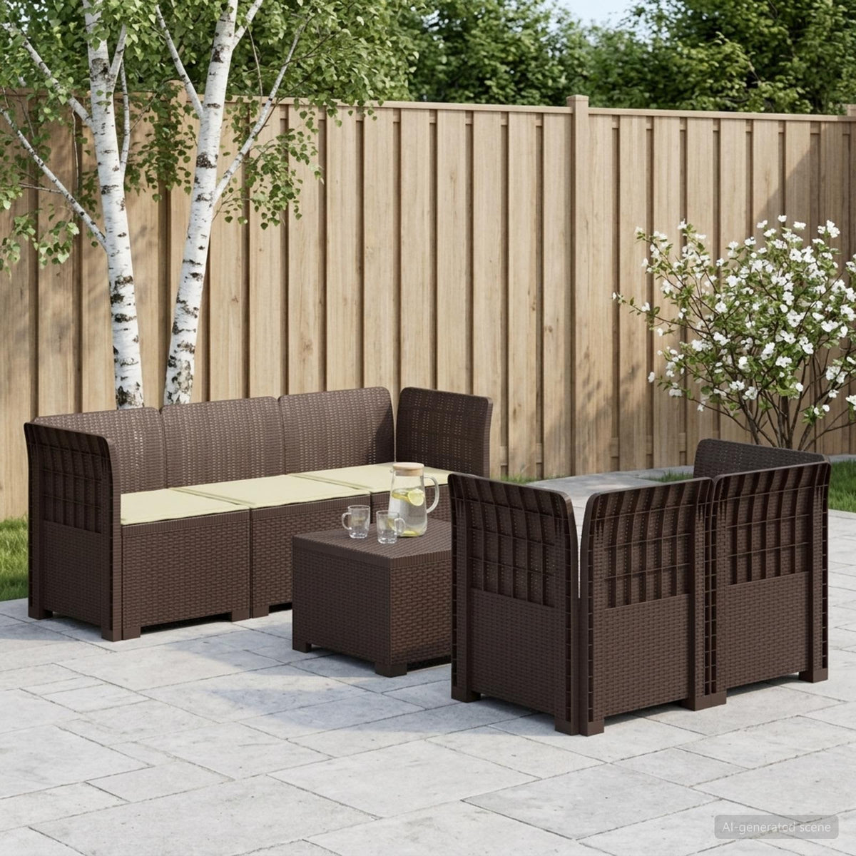 5-Zits Tuin Sofa met Kussens Rattan Look PP Bruin is nu te koop bij PeponiXL, paradijselijk wonen!