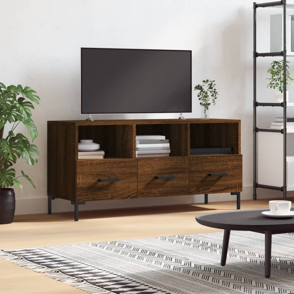 Tv-meubel 102x36x50 cm bewerkt hout bruin eikenkleur is nu te koop bij PeponiXL, paradijselijk wonen!