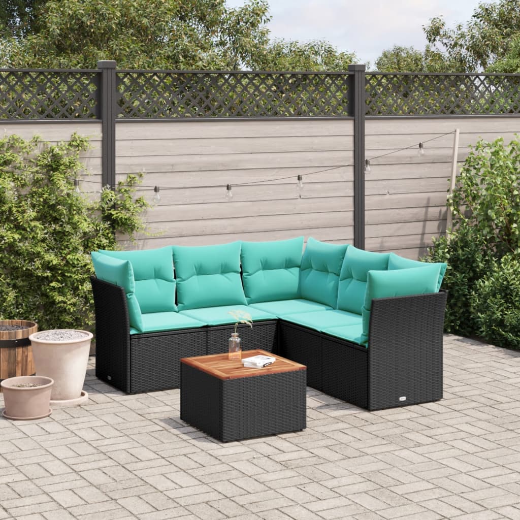 6-delige Loungeset met kussens poly rattan zwart is nu te koop bij PeponiXL, paradijselijk wonen!