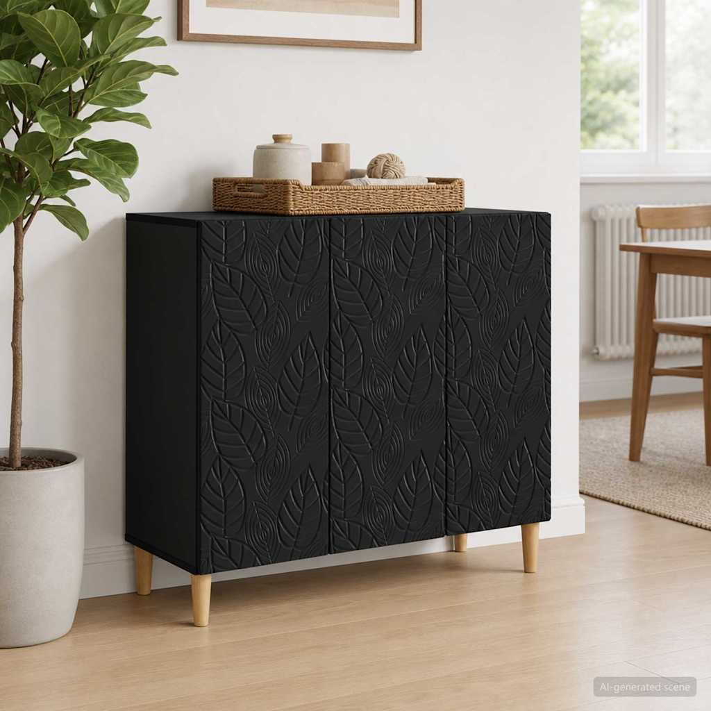 Dressoir Zwart 89 x 34,5 x 80 cm Bewerkt hout is nu te koop bij PeponiXL, paradijselijk wonen!