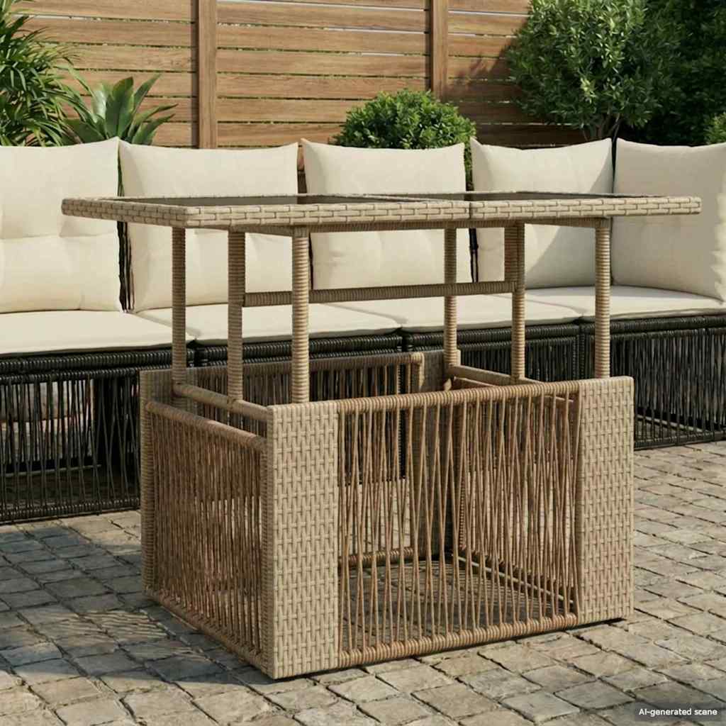 Tuinstafel Beige 100 x 55 x 37 cm PE Rattan en Glas is nu te koop bij PeponiXL, paradijselijk wonen!