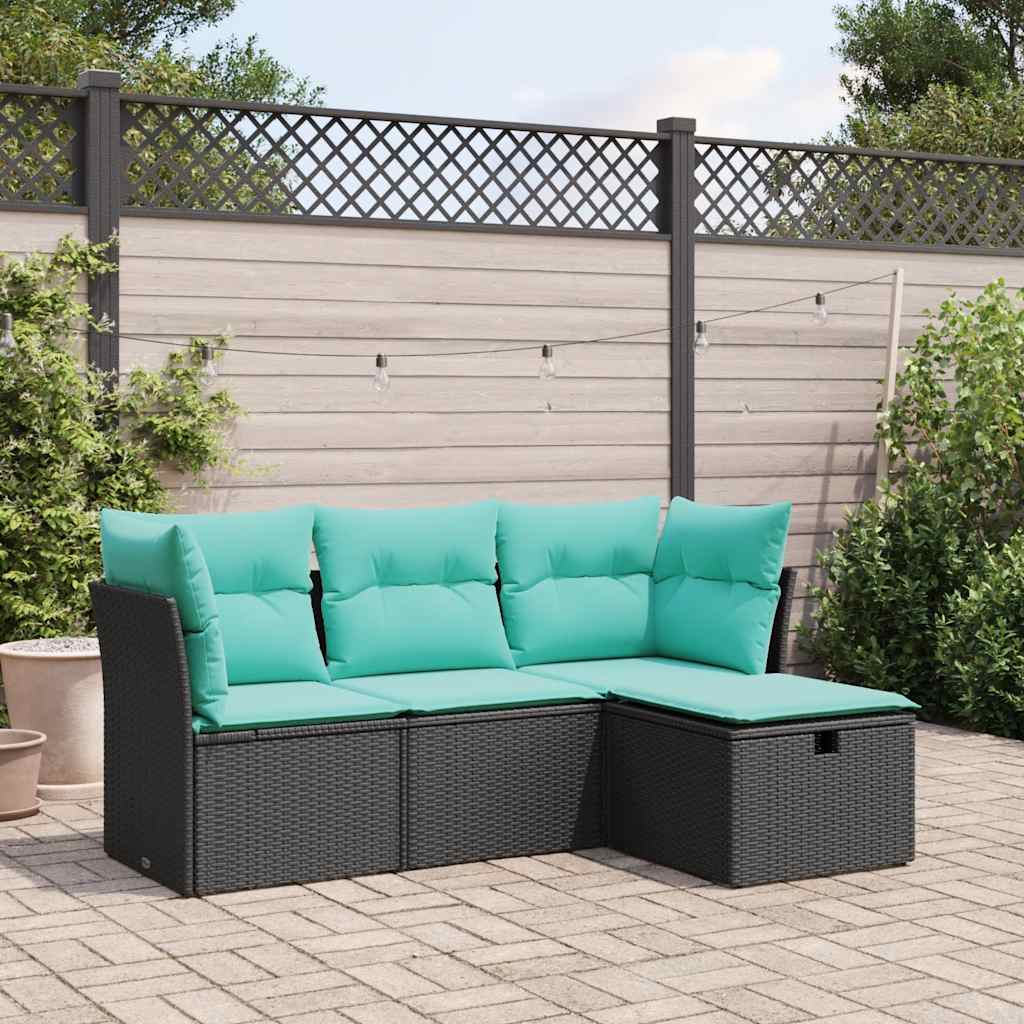 4-delige Loungeset met kussens poly rattan zwart is nu te koop bij PeponiXL, paradijselijk wonen!