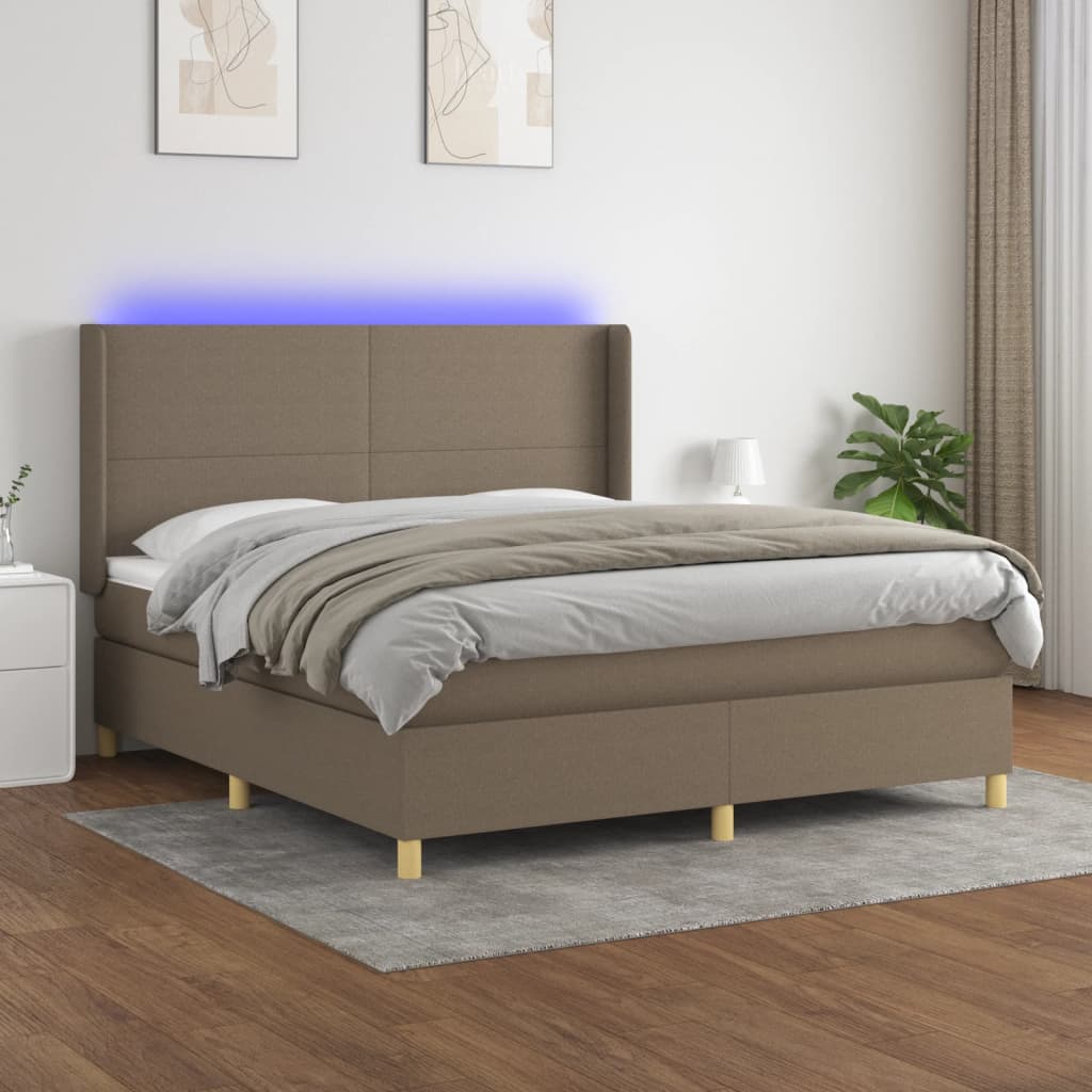 Boxspring met matras en LED stof taupe 180x200 cm is nu te koop bij PeponiXL, paradijselijk wonen!