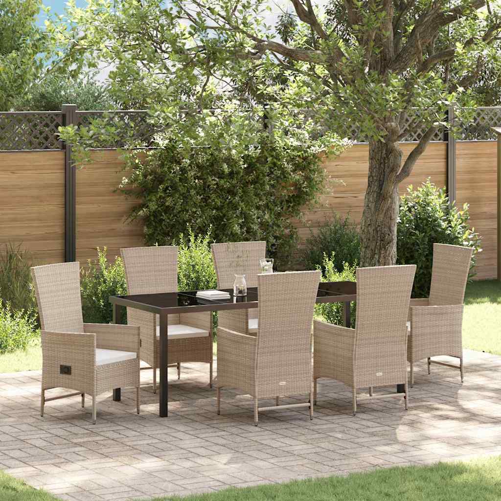 Tuin eettafelset met kussen 7 pcs Beige poly rattan is nu te koop bij PeponiXL, paradijselijk wonen!