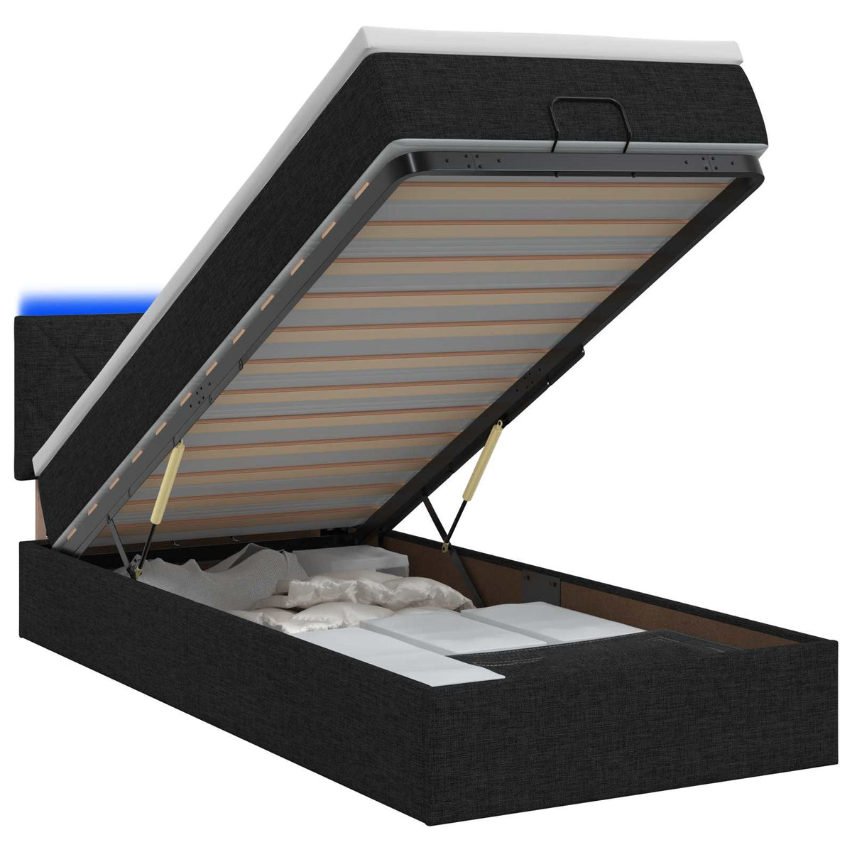 Ottoman Bed met Matrassen en LED Zwart 100 x 200 cm Stof is nu te koop bij PeponiXL, paradijselijk wonen!