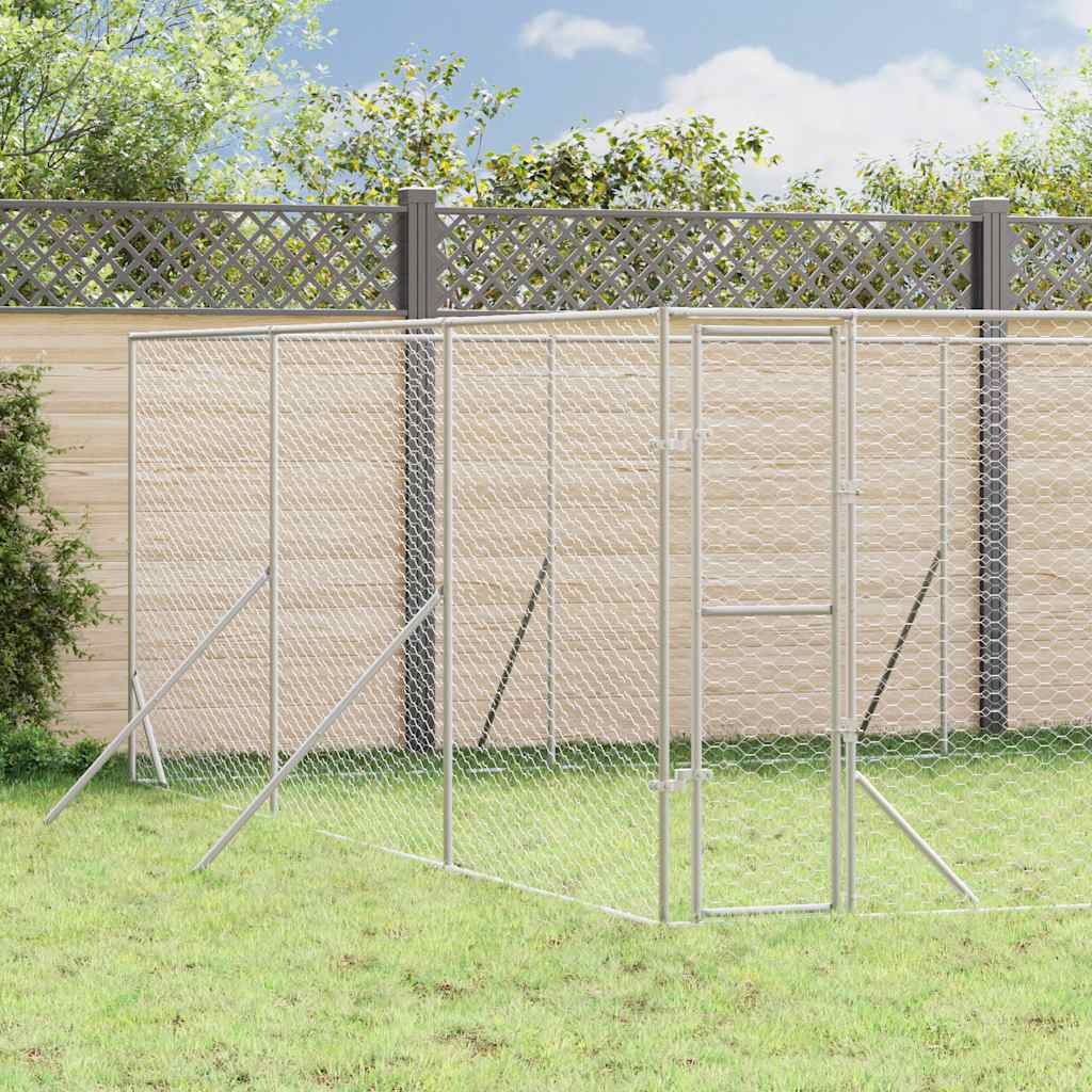 Hondenkennel voor buiten 6x6x2 m gegalvaniseerd staal zilver is nu te koop bij PeponiXL, paradijselijk wonen!