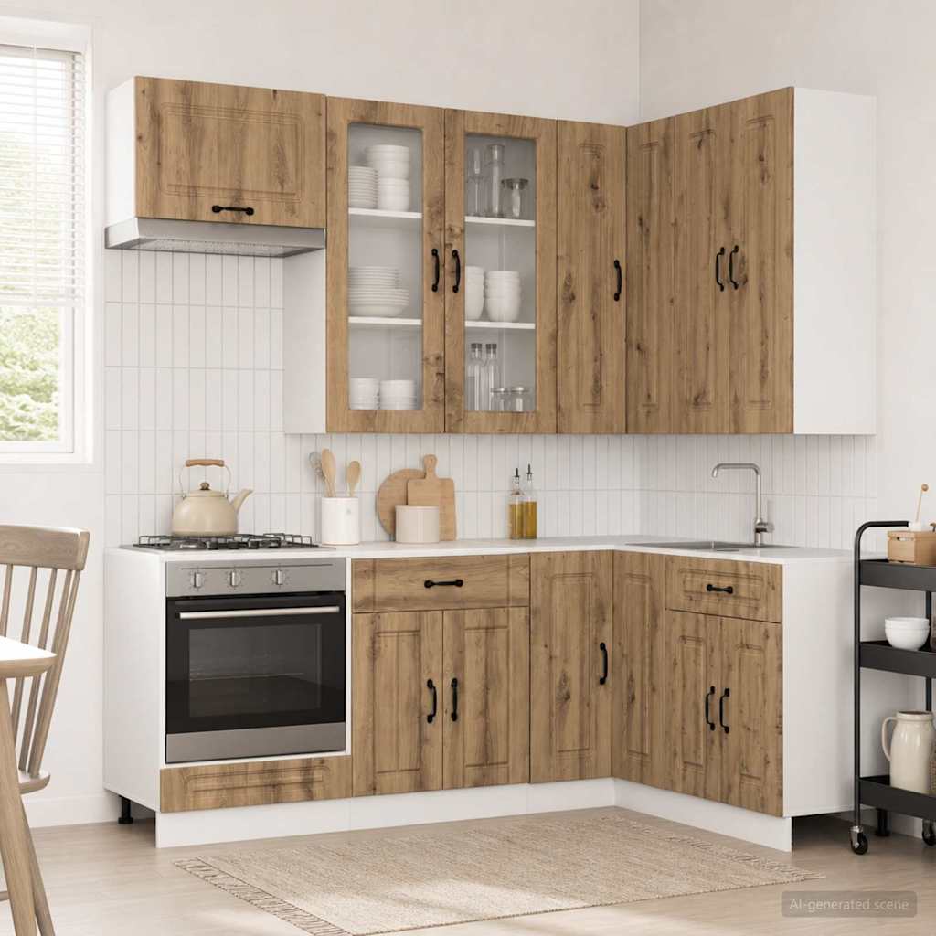 Keukenblok KALMAR 8 pcs Artisanaal eiken Bewerkt hout is nu te koop bij PeponiXL, paradijselijk wonen!