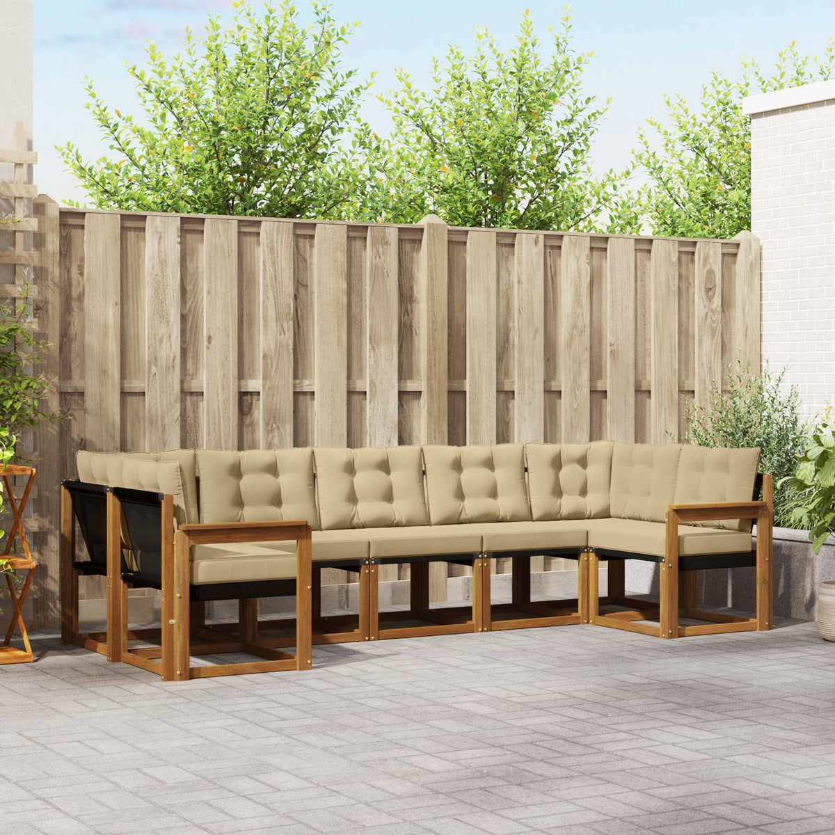 Buiten bankenset met kussen 7 pcs Natuurlijk en Beige is nu te koop bij PeponiXL, paradijselijk wonen!