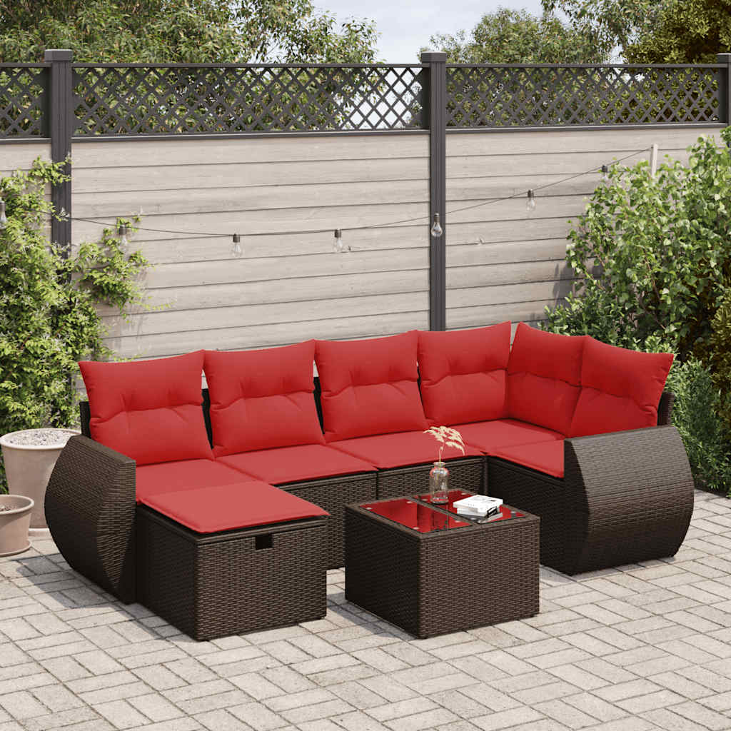 7-delige Loungeset met kussens poly rattan bruin is nu te koop bij PeponiXL, paradijselijk wonen!