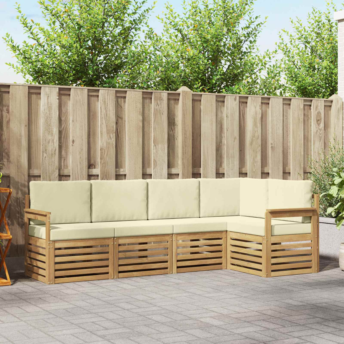 Buiten bankenset 5 pcs Wit en crèmekleurig 247 x 128,5 x 73 cm is nu te koop bij PeponiXL, paradijselijk wonen!