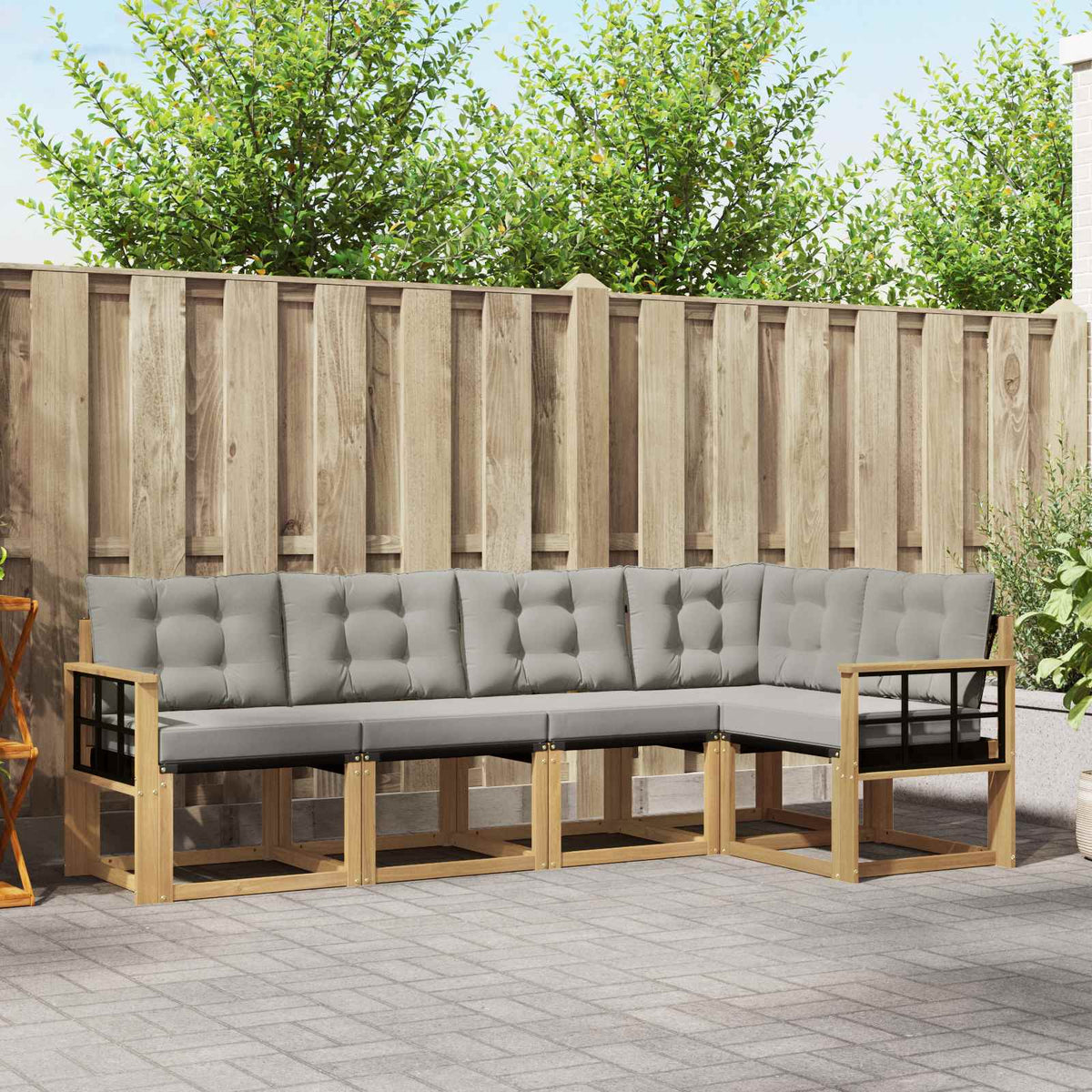 Buiten bankenset met kussen 5 pcs Wit en Lichtgrijs is nu te koop bij PeponiXL, paradijselijk wonen!