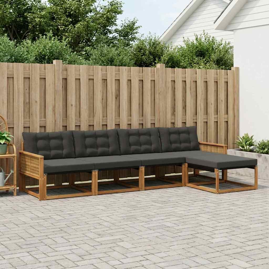 Buiten bankenset met kussen 5 pcs Naturel en Zwart is nu te koop bij PeponiXL, paradijselijk wonen!