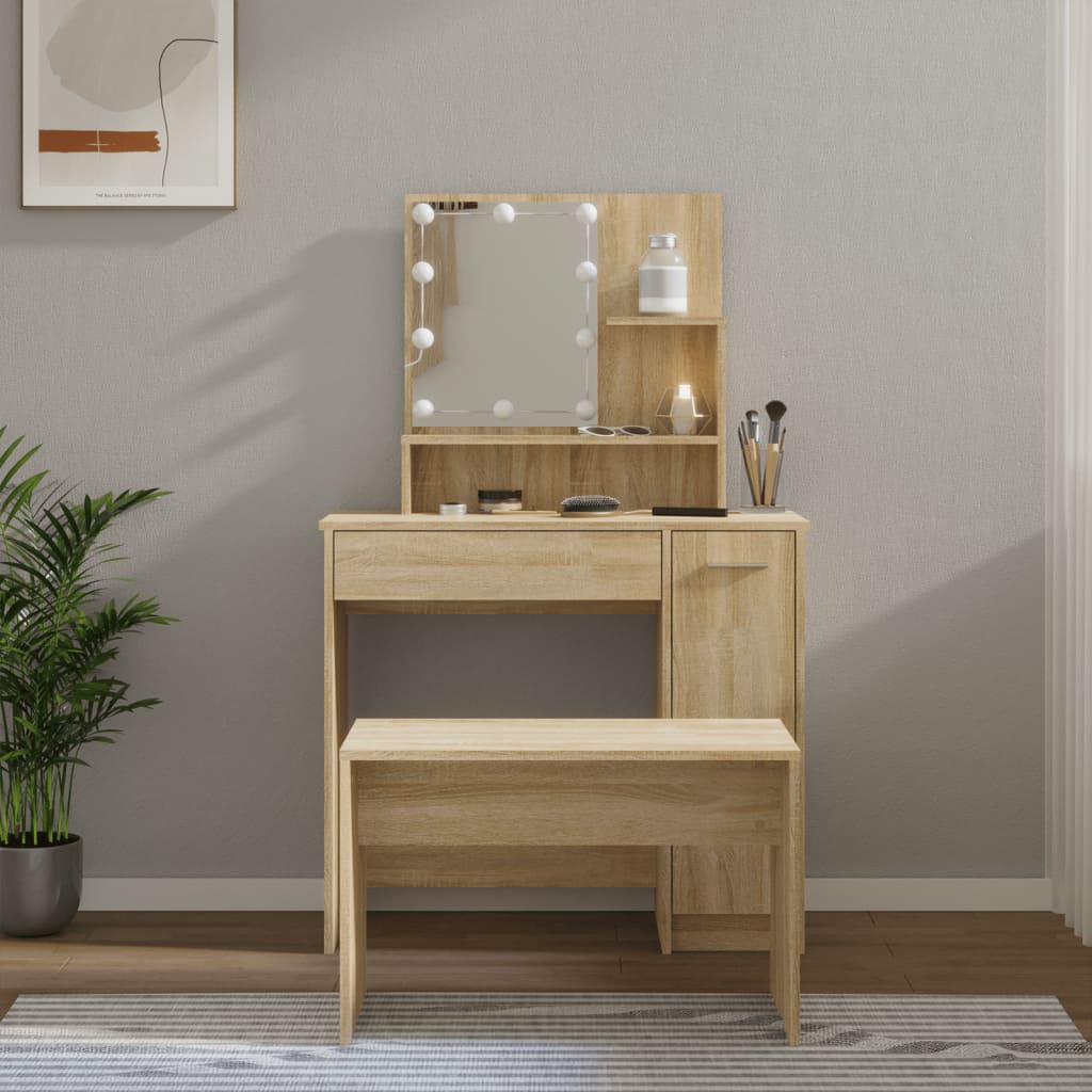 Kaptafelset met LED's bewerkt hout sonoma eikenkleurig is nu te koop bij PeponiXL, paradijselijk wonen!
