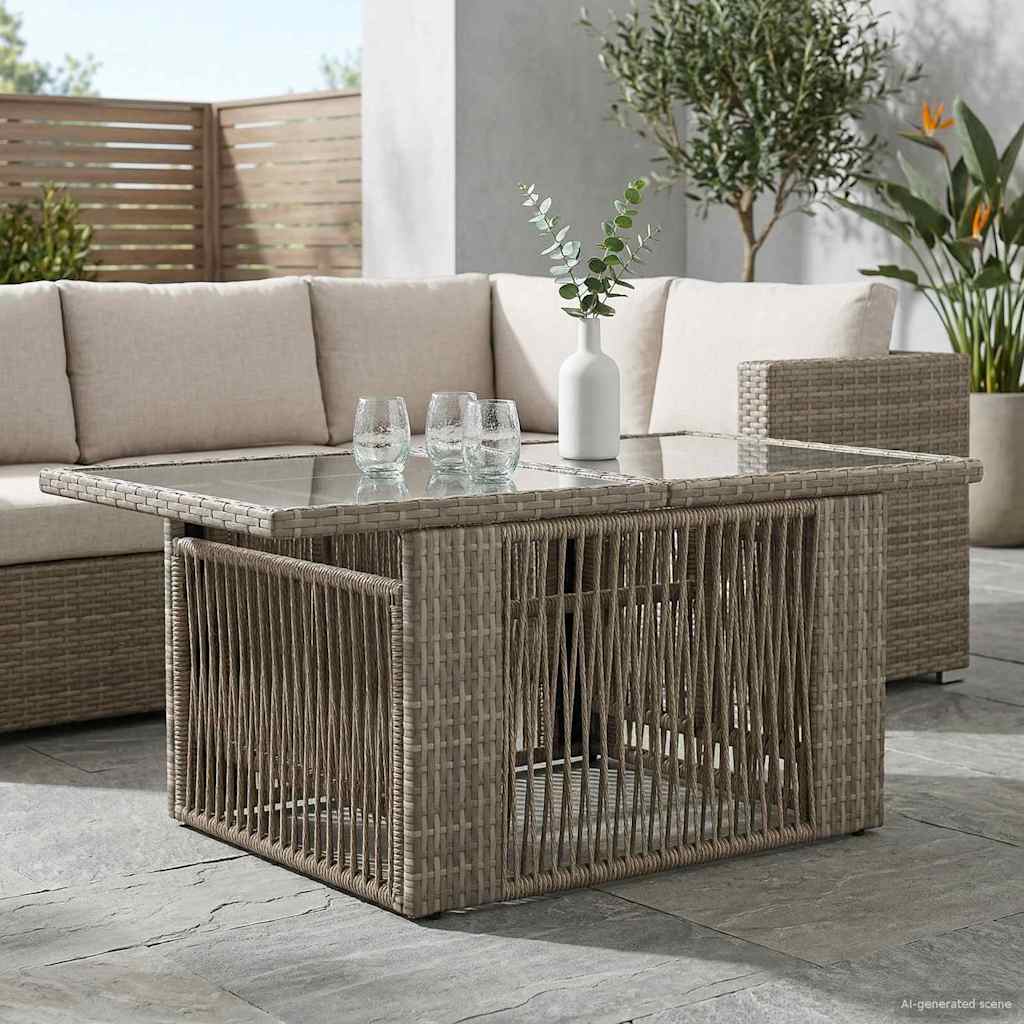 Tuinstafel Grijs 100 x 55 x 37 cm PE Rattan en Glas is nu te koop bij PeponiXL, paradijselijk wonen!