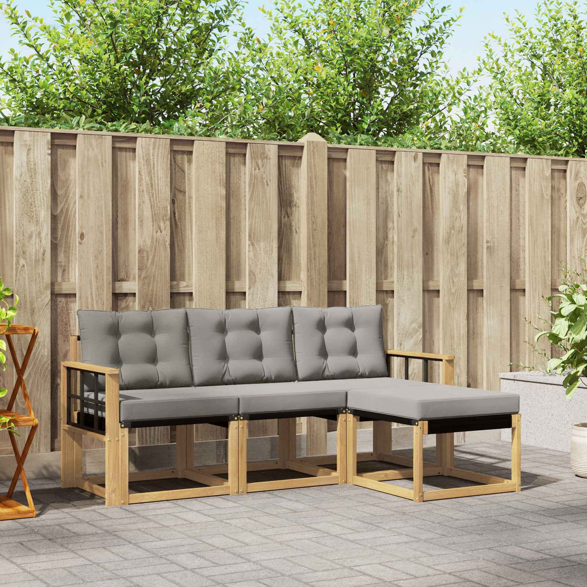 Buiten bankenset met kussen 4 pcs Wit en Lichtgrijs is nu te koop bij PeponiXL, paradijselijk wonen!
