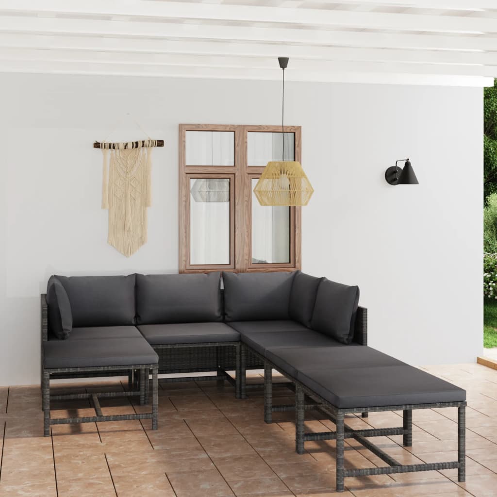 7-delige Loungeset met kussens poly rattan grijs is nu te koop bij PeponiXL, paradijselijk wonen!