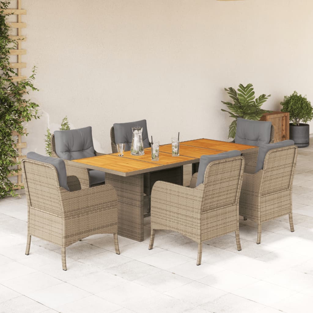 7-delige Tuinset met kussens poly rattan beige is nu te koop bij PeponiXL, paradijselijk wonen!