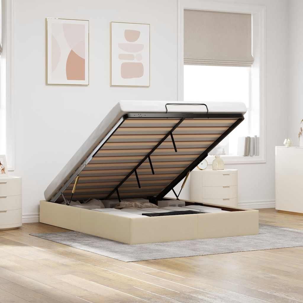 Bedframe zonder matras 140x190 cm stof crèmekleurig is nu te koop bij PeponiXL, paradijselijk wonen!