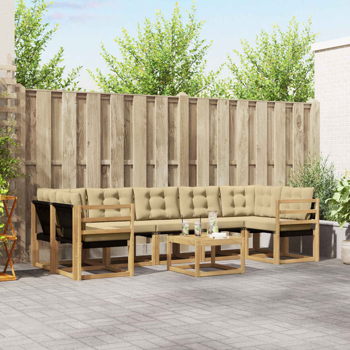 Buiten bankenset met kussen 8 pcs Wit en Beige is nu te koop bij PeponiXL, paradijselijk wonen!