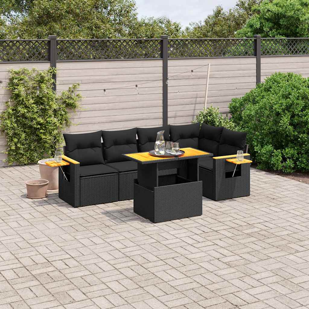 6-delige Loungeset met kussens poly rattan zwart is nu te koop bij PeponiXL, paradijselijk wonen!