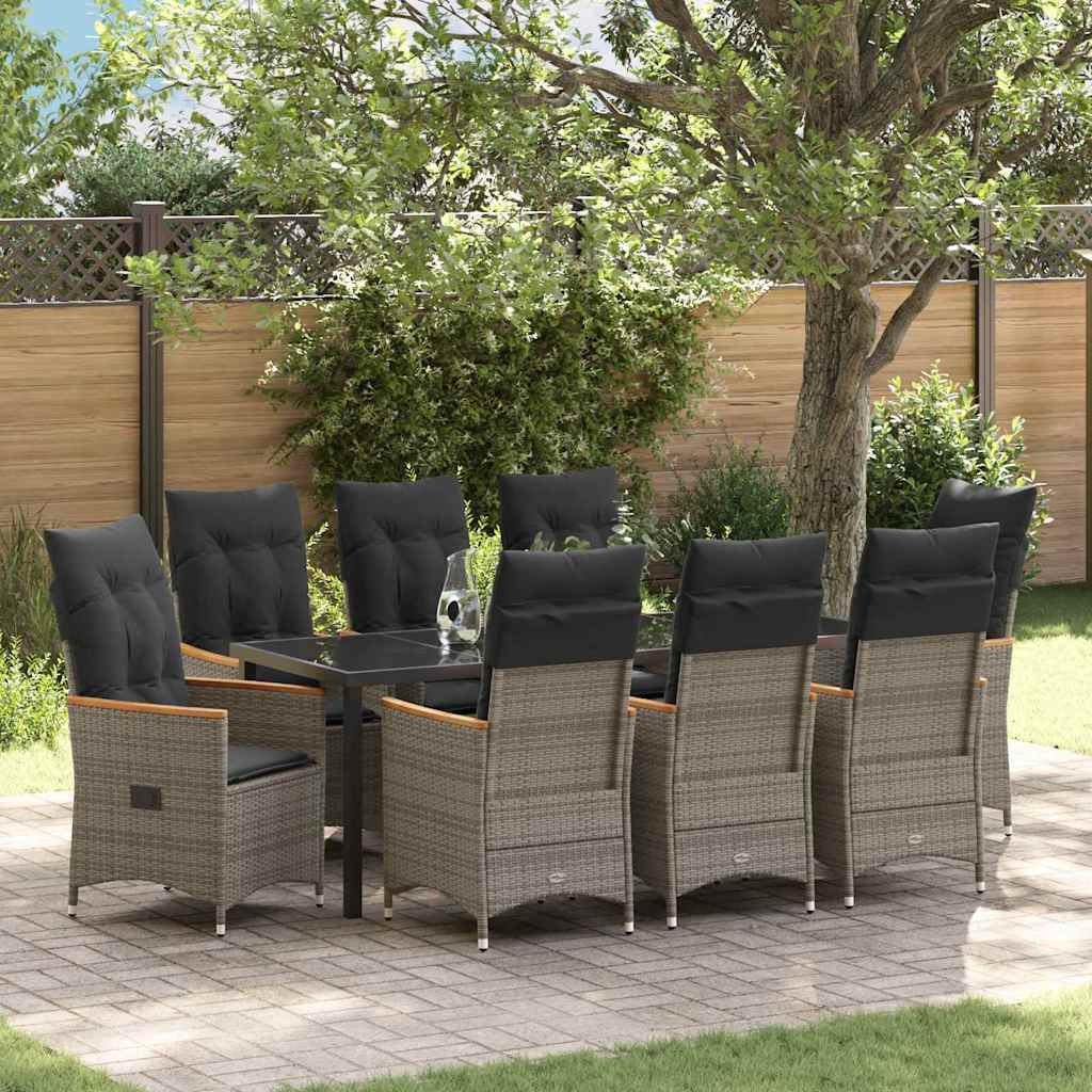 Tuin eettafelset met kussen 9 pcs Grijs poly rattan is nu te koop bij PeponiXL, paradijselijk wonen!