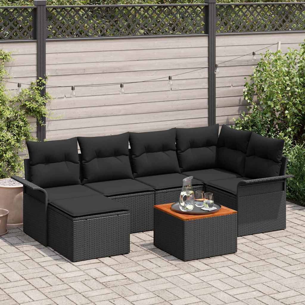 Tuinbankenset met kussen 7 pcs Zwart poly rattan is nu te koop bij PeponiXL, paradijselijk wonen!