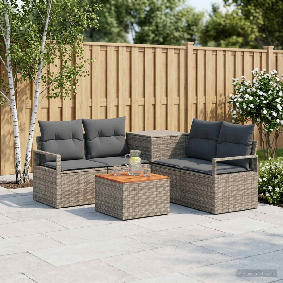 Bankstel 6 st Grijs en Donkergrijs Poly Rattan en Staal is nu te koop bij PeponiXL, paradijselijk wonen!
