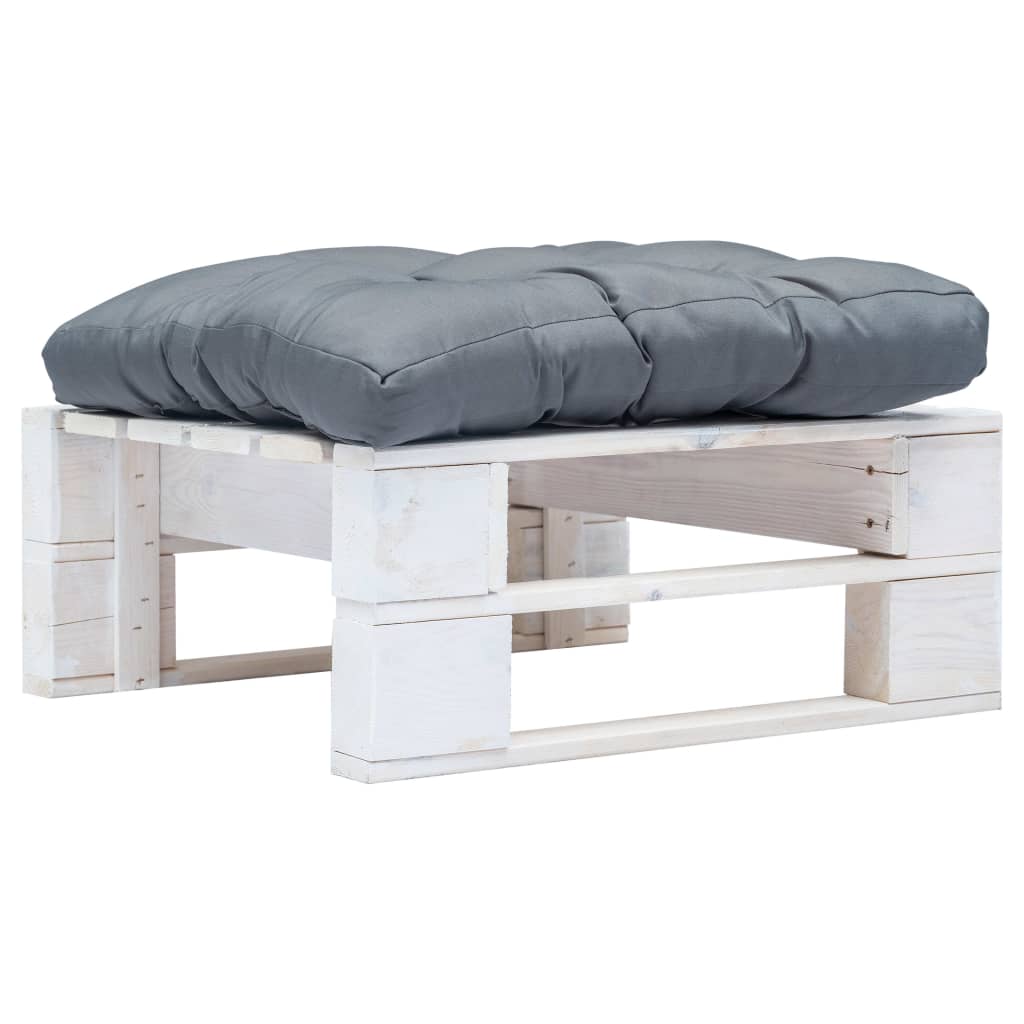 Tuinpoef met grijs kussen pallet hout wit is nu te koop bij PeponiXL, paradijselijk wonen!