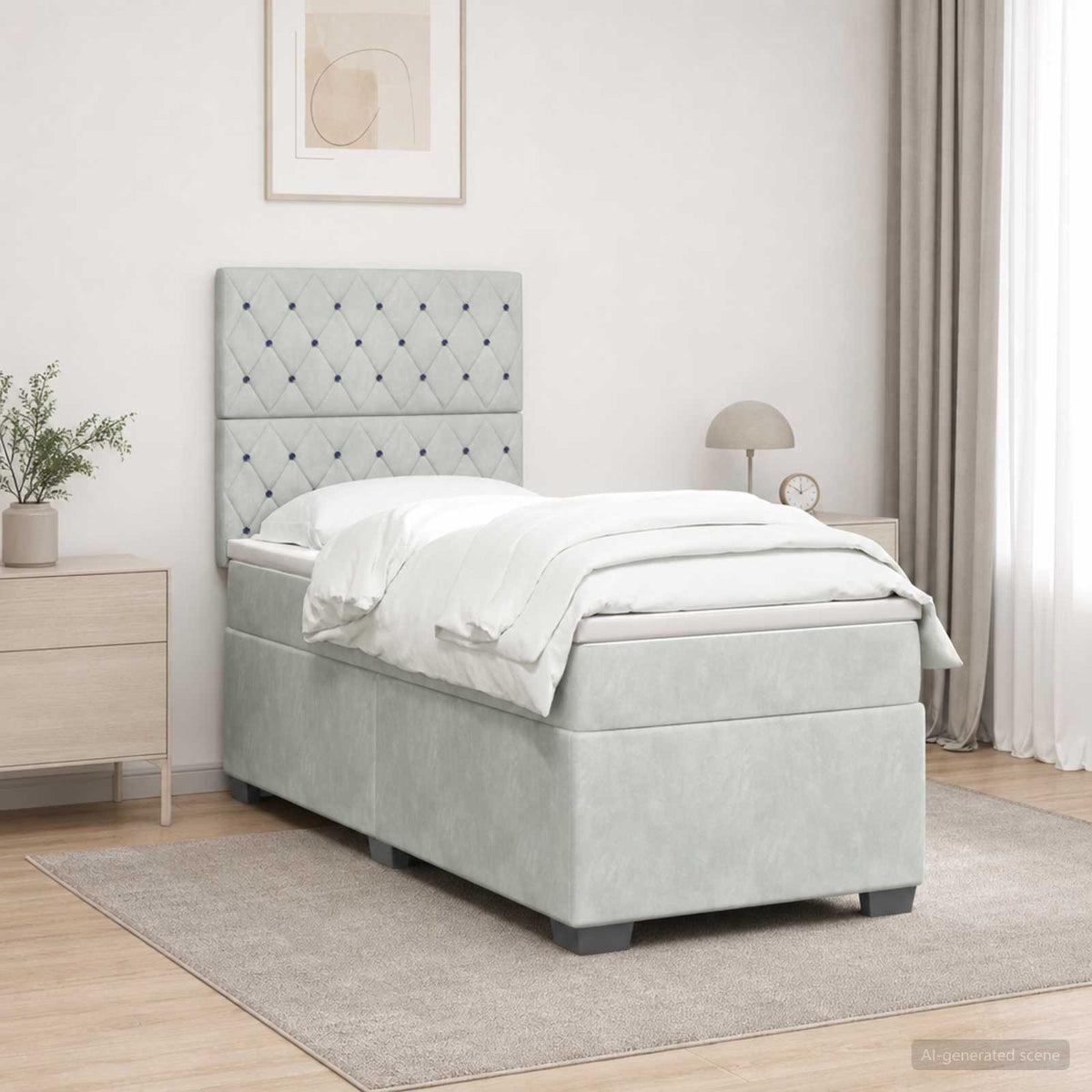 Boxspringbed met matras Lichtgrijs 100 x 200 cm Fluweel is nu te koop bij PeponiXL, paradijselijk wonen!