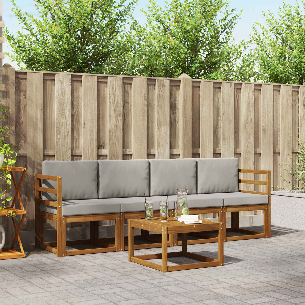 Buiten bankenset met kussen 5 pcs Natuurlijk en Lichtgrijs is nu te koop bij PeponiXL, paradijselijk wonen!