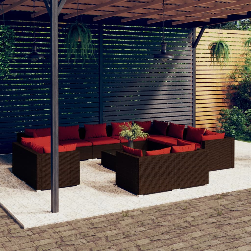 13-delige Loungeset met kussens poly rattan bruin is nu te koop bij PeponiXL, paradijselijk wonen!