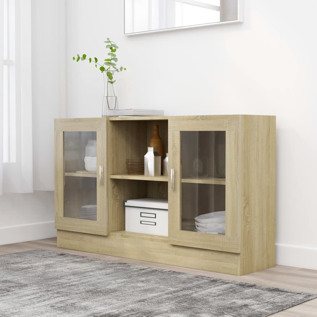 Vitrinekast 120x30,5x70 cm bewerkt hout sonoma eikenkleurig is nu te koop bij PeponiXL, paradijselijk wonen!