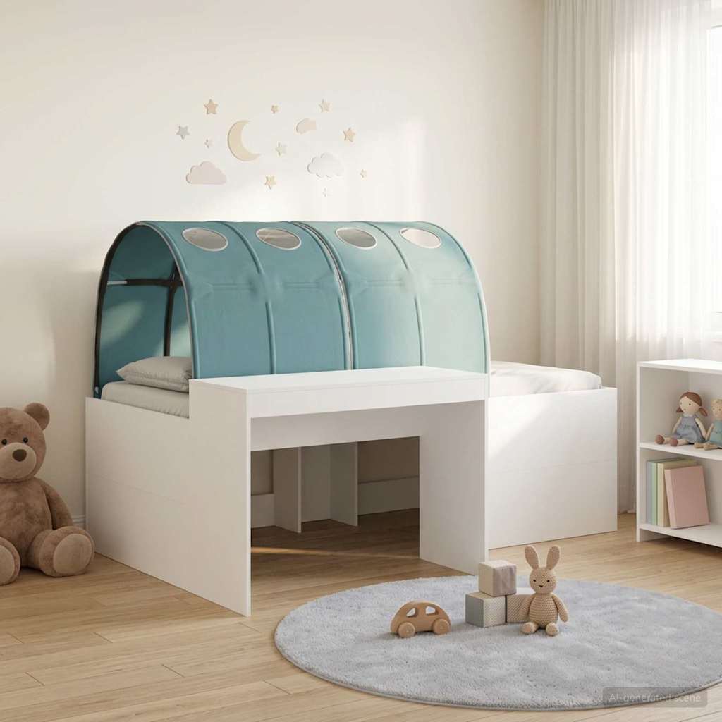 Bed met Tunnel 4 pcs Artisian Eik en Lichtblauw Bewerkt hout is nu te koop bij PeponiXL, paradijselijk wonen!