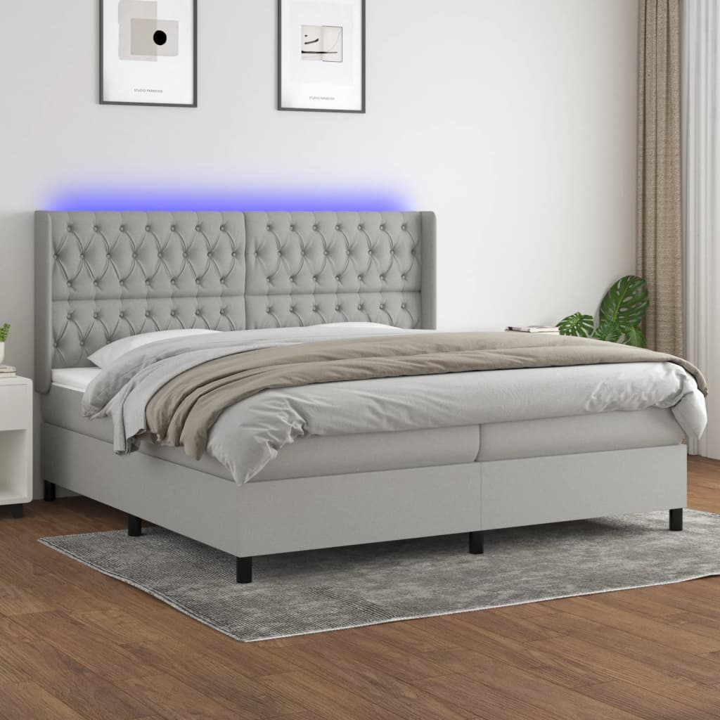 Boxspring met matras en LED stof lichtgrijs 200x200 cm is nu te koop bij PeponiXL, paradijselijk wonen!