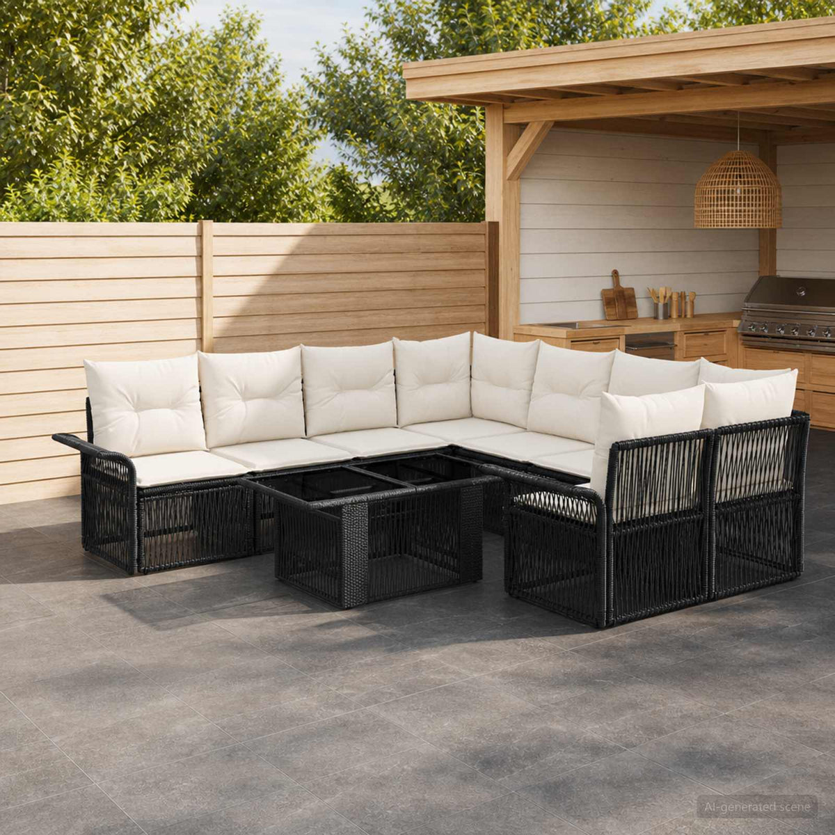 Tuinbankenset 9 st Zwart en Cream Wit poly rattan is nu te koop bij PeponiXL, paradijselijk wonen!