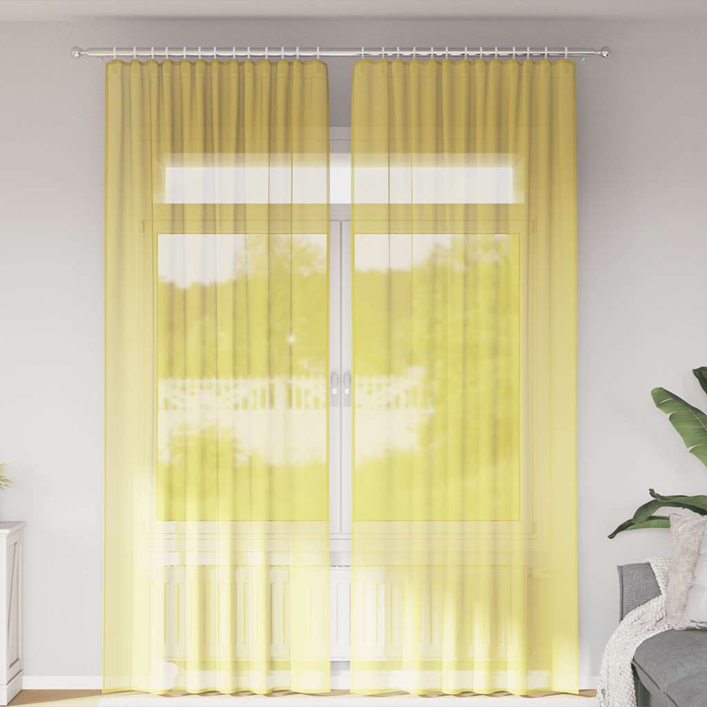 Gordijnen voile met roedezakken 2 st geel is nu te koop bij PeponiXL, paradijselijk wonen!