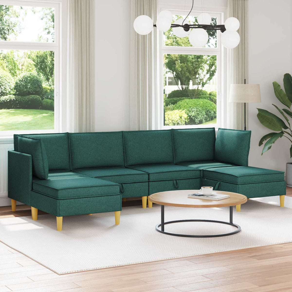 Woonkamer Meubelset met kussen 6 pcs Donkergroen Stof is nu te koop bij PeponiXL, paradijselijk wonen!