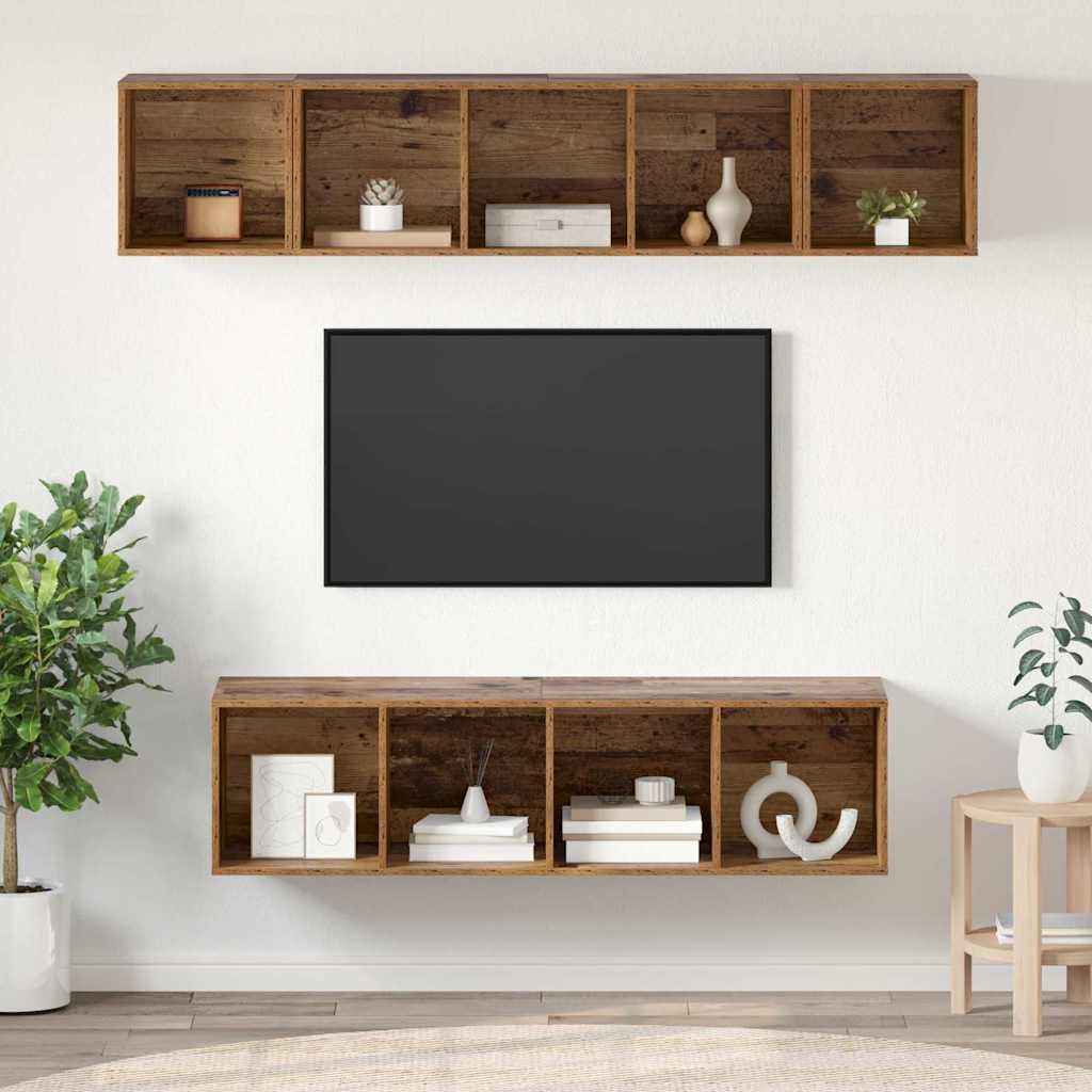 Tv-meubelset Wandgemonteerd 4 pcs Oud Hout Bewerkt hout is nu te koop bij PeponiXL, paradijselijk wonen!