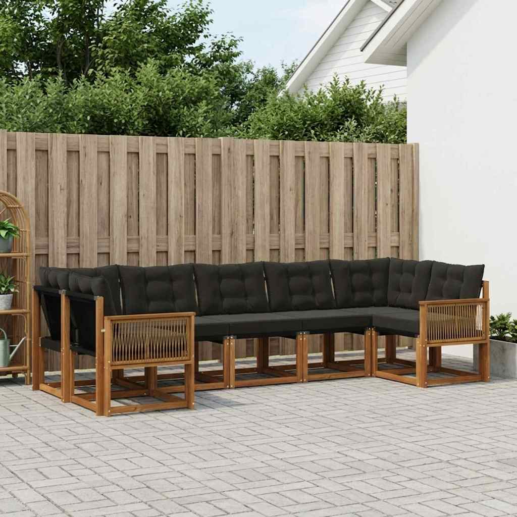 Buiten bankenset met kussen 7 pcs Naturel en Zwart is nu te koop bij PeponiXL, paradijselijk wonen!
