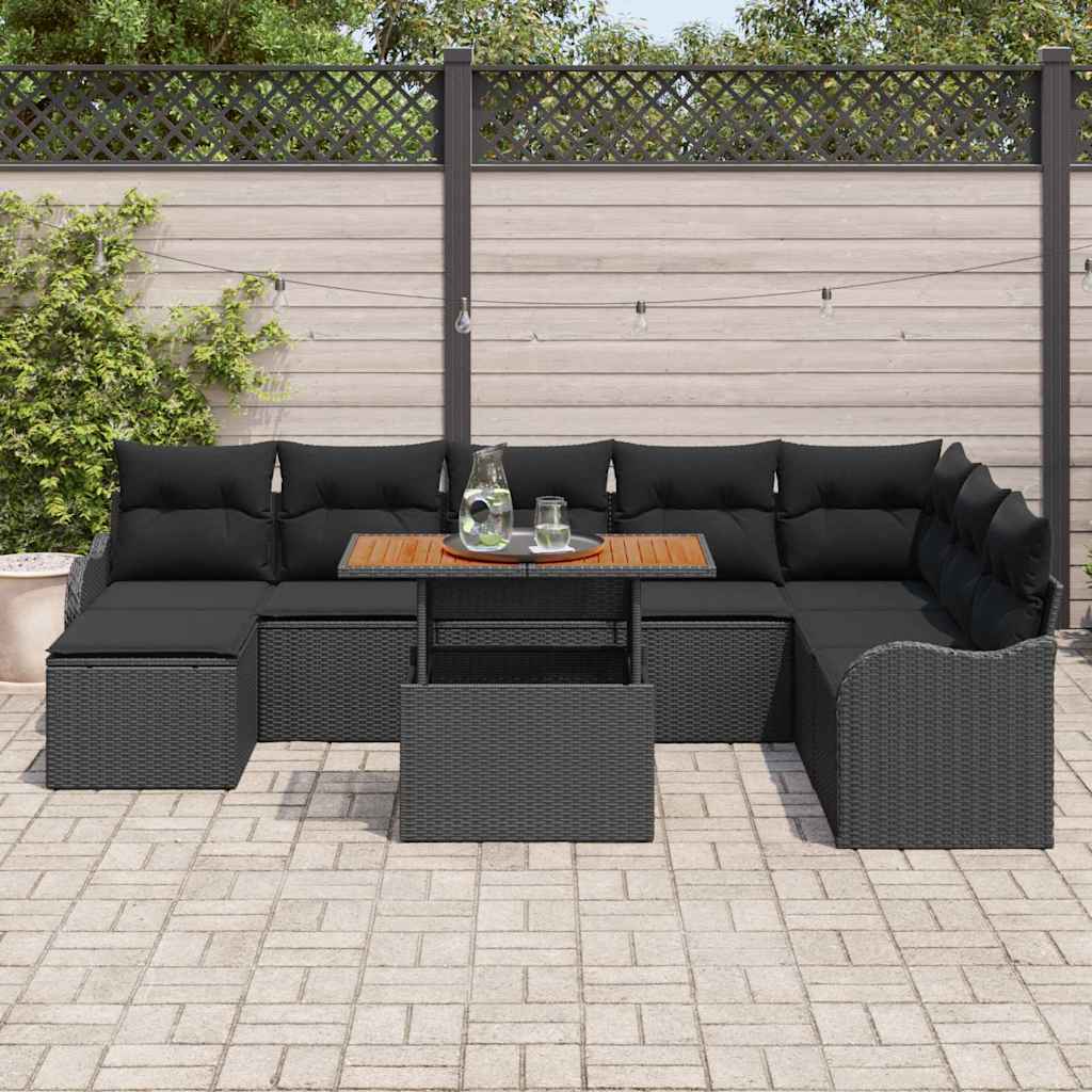 Tuin Sofa Set met opslag 9 pcs Zwart Poly riet is nu te koop bij PeponiXL, paradijselijk wonen!